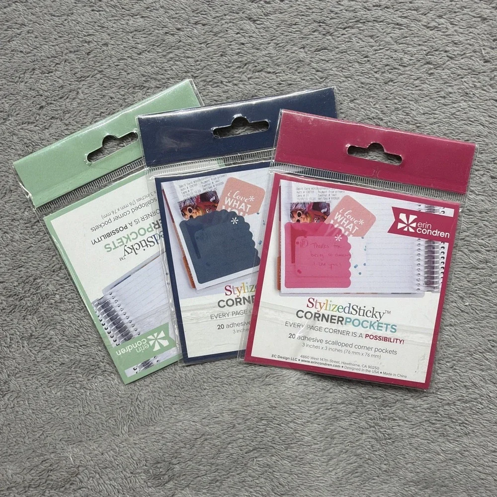 3 Erin Condren Planner Sticky Corner Pocket (60) Sealed Packet Pink Blue Mint